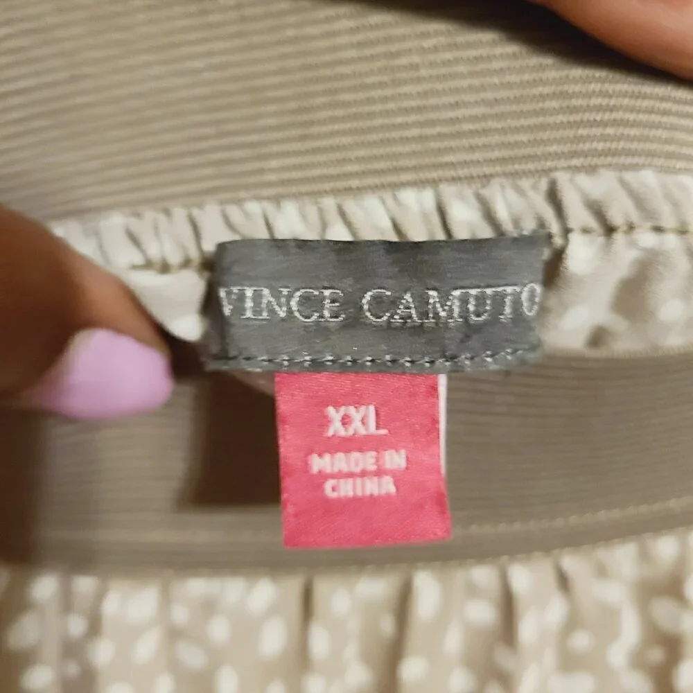 Vince Camuto | Women's Tan Polka Dot Midi Length Pullon Pleated Skirt (Size XXL)